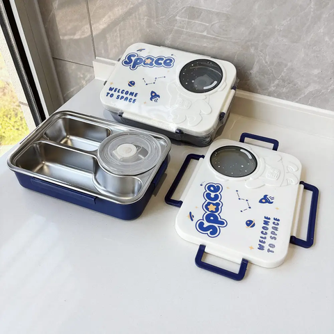 Space -Themed Stainless Steel Bento Lunchbox | Leak-Proof Food Storage with Secure Lids and Space Design | Container for School,Office,Travel