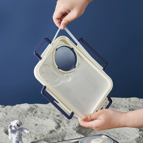 Space -Themed Stainless Steel Bento Lunchbox | Leak-Proof Food Storage with Secure Lids and Space Design | Container for School,Office,Travel