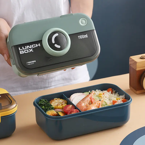 Leakproof Camera Style Bento Lunch Box- Food Container with Spoon and Fork,Portable Microwave Safe and Stylish for Work School Picnic Outdoor