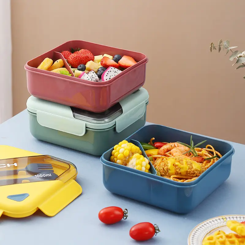 Modern Look Plastic Tiffin Lunch Box Container with 4 Side Clip Lock Lid for Office & School Use