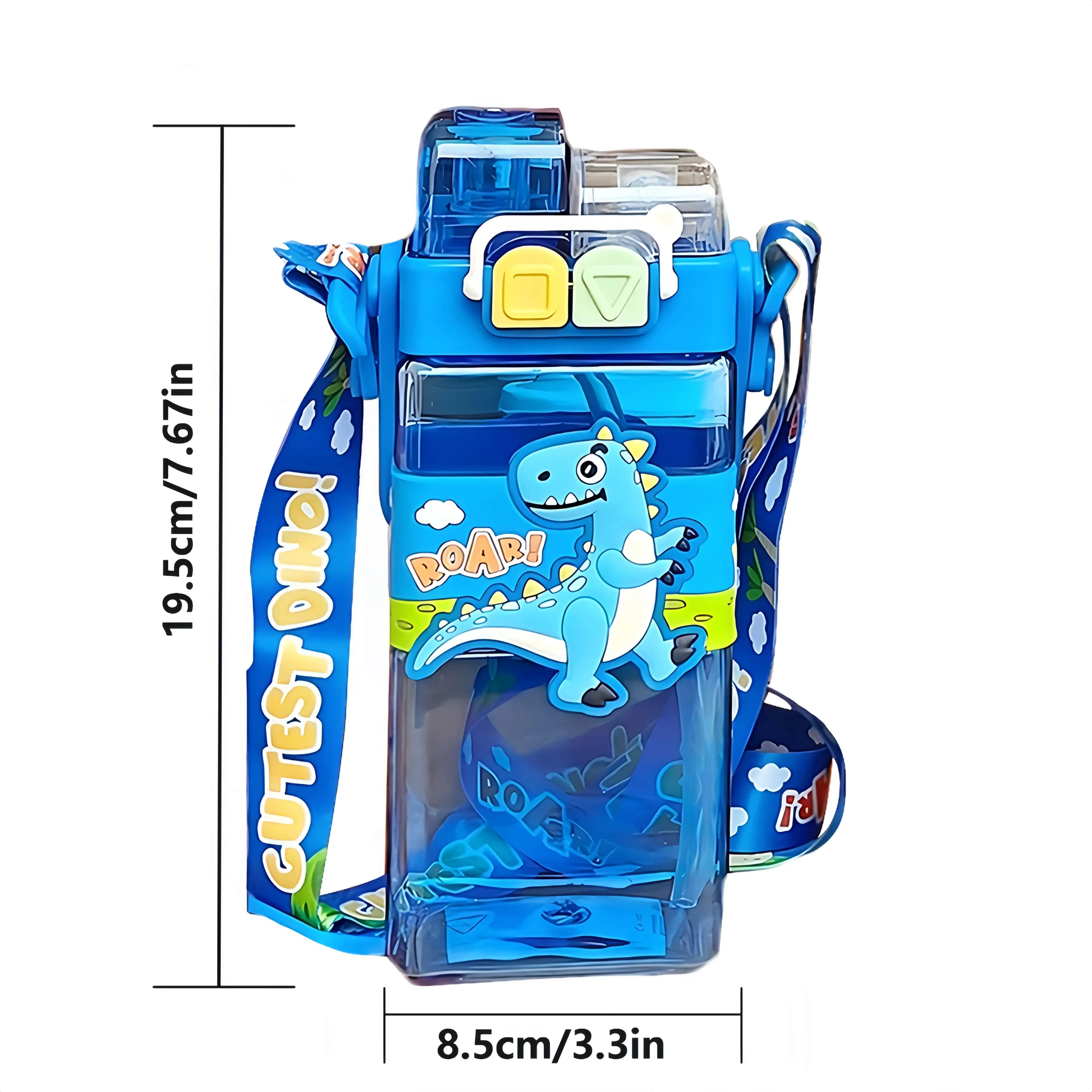 Cartoon Water Bottle with Adjustable Strap – Cute Double Drinking Straw Cup | Leak-Proof, Portable Tumbler – 520ML –Perfect for School & Outdoor Fun (Purple)