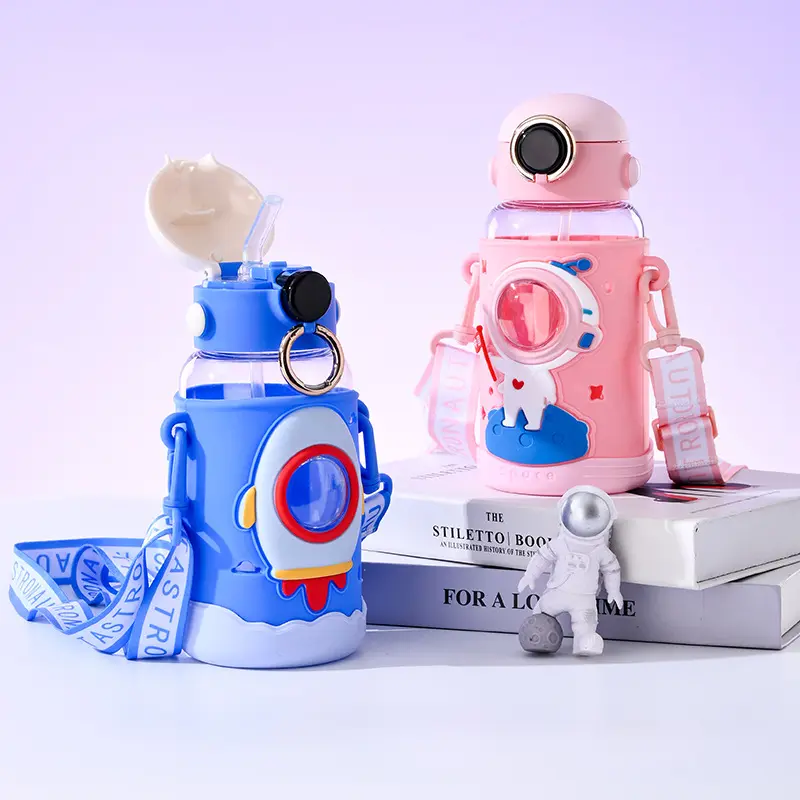 Space Theme Vibrant Kids Bottle - Cute Design with Handle | Stylish & Attractive | Perfect for School and Travel (Pink)