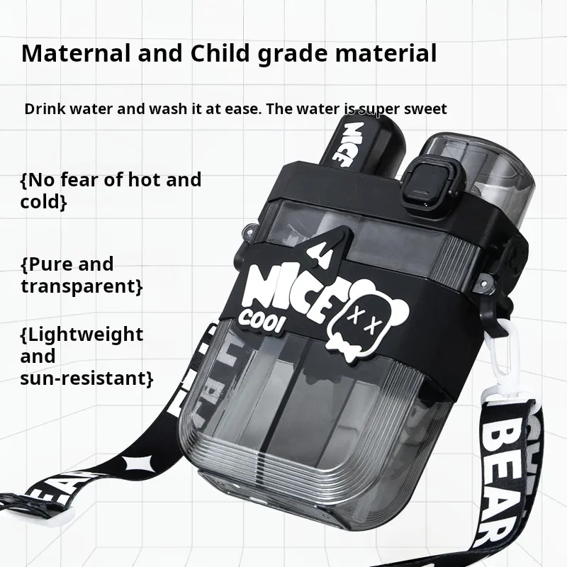2in1 Dual Compartment Water Bottle with Straw & Adjustable Shoulder Straps - Leakproof, Portable, and Convenient for Outdoor Sports, Gym, and Travel
