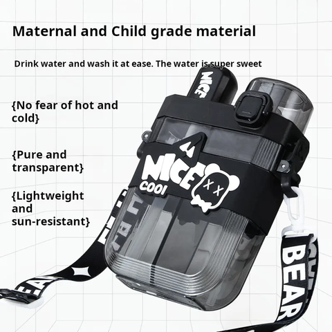 2in1 Dual Compartment Water Bottle with Straw & Adjustable Shoulder Straps - Leakproof, Portable, and Convenient for Outdoor Sports, Gym, and Travel