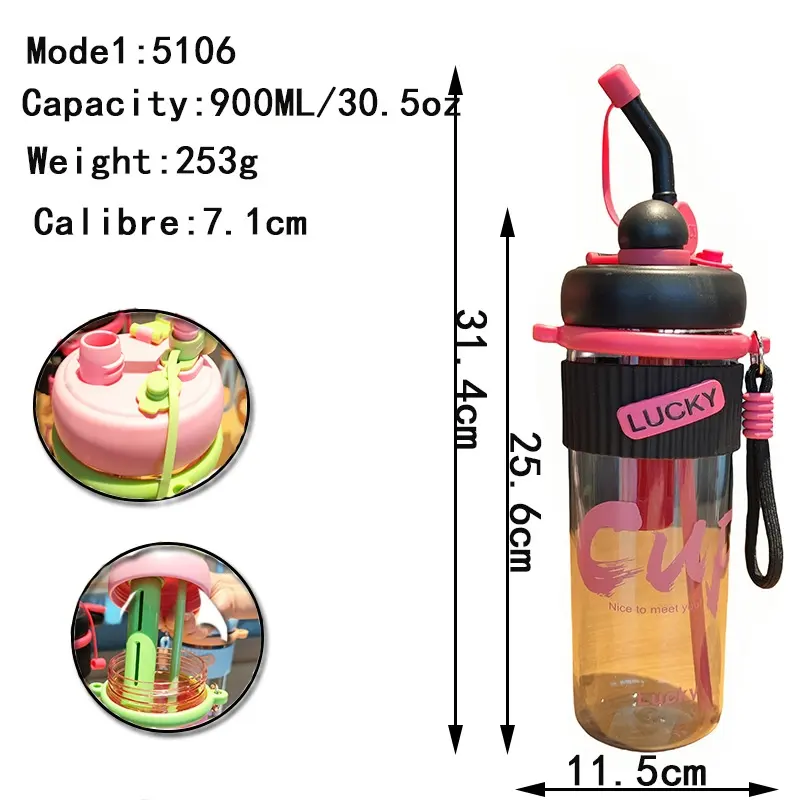 Elegant Theme Vibrant Water Bottle with Cute Design- Carry Handle, Leakproof Water Bottle for Boys& Girls |Safe for School,Travel,Picnic | Daily Hydration and Outdoor Use (Pink)
