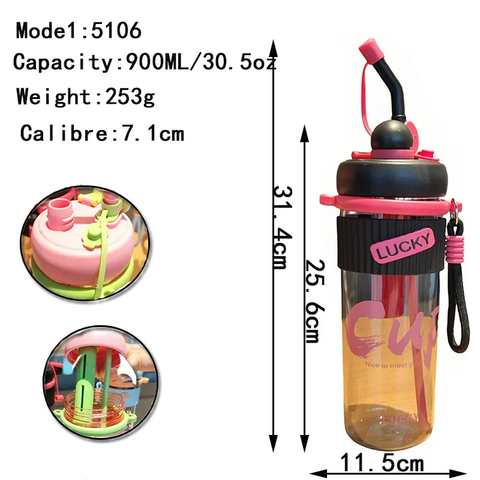 Elegant Theme Vibrant Water Bottle with Cute Design- Carry Handle, Leakproof Water Bottle for Boys& Girls |Safe for School,Travel,Picnic | Daily Hydration and Outdoor Use (Pink)