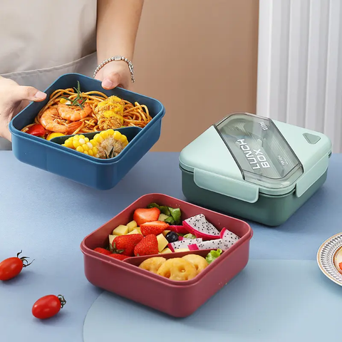 Modern Look Plastic Tiffin Lunch Box Container with 4 Side Clip Lock Lid for Office & School Use
