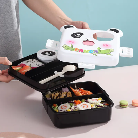 Panda Lunch Box 2 Layer Lunch Box Comes with 1 Small Container & 1 Spoon| Ideal for School, Picnic, Office & Outdoor