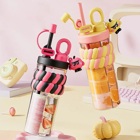 Cute Transparent Sipper Water Bottle – Leakproof,BPA-Free Bottle with Straw and Flip Lid – Bottle for School Office Travel Gym – Stylish Daily Hydration Companion (Yellow)
