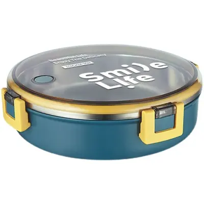 Round Stainless Steel Thermal Food Lunch Box - Container with Leak-Proof Locking Lid – Portable Bento for School,Office,Travel