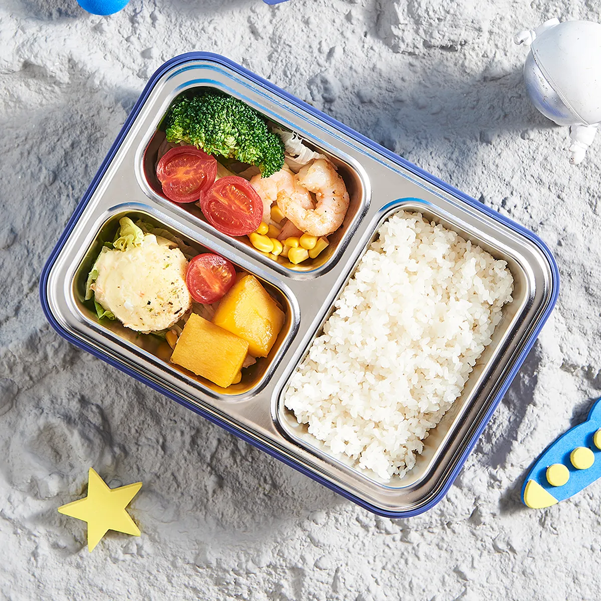 Fun Themed Stainless Steel 3-Compartment Lunch Box -Leakproof with Transparent Lid – Airtight Bento Tiffin for Office, School, Travel
