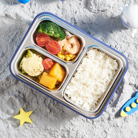 Fun Themed Stainless Steel 3-Compartment Lunch Box -Leakproof with Transparent Lid – Airtight Bento Tiffin for Office, School, Travel