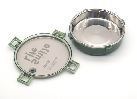 Round Stainless Steel Thermal Food Lunch Box - Container with Leak-Proof Locking Lid – Portable Bento for School,Office,Travel