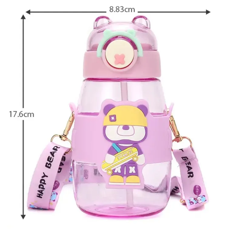 Elegant Water Bottle with Cartoon Characters – Safe Plastic, Sipper Cap and Handle (Blue)