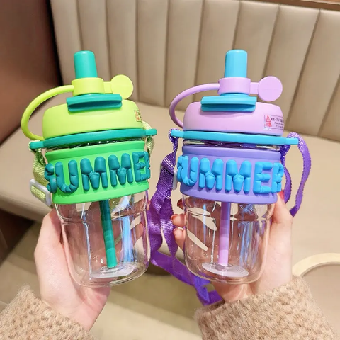 Summer Water Bottle with Sipper - Ideal for School, Office, Travel | Stylish and Durable Design for Daily (Yellow)