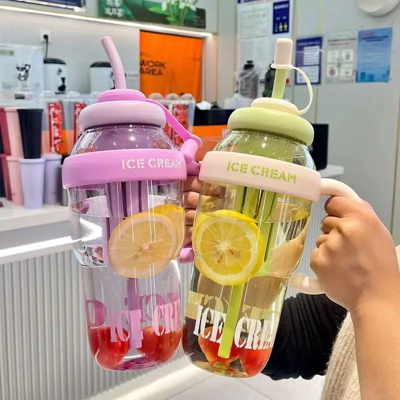 Designer Colourful Sipper Bottle – Transparent Bottle with Straw and Handle – Cute Leakproof Design for School,Travel Office,Daily Hydration Needs (Purple)