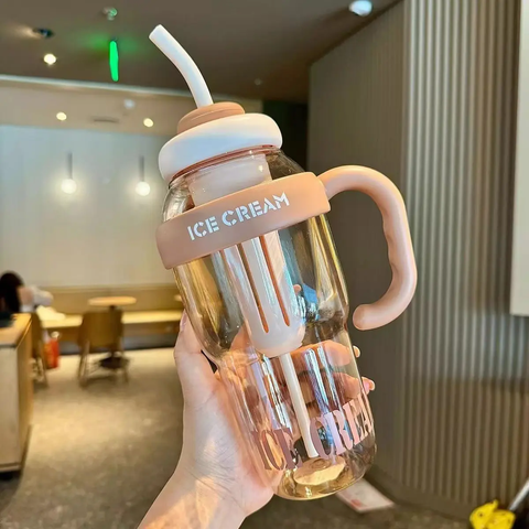 Designer Colourful Sipper Bottle – Transparent Bottle with Straw and Handle – Cute Leakproof Design for School,Travel Office,Daily Hydration Needs (Purple)