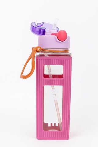 Kawaii Water Bottle with Straw -Square Design, Plastic Portable Leakproof Sport Bottle for Girls,Boys |Aesthetic for School,Gym, Picnic, Travel, Daily Hydration