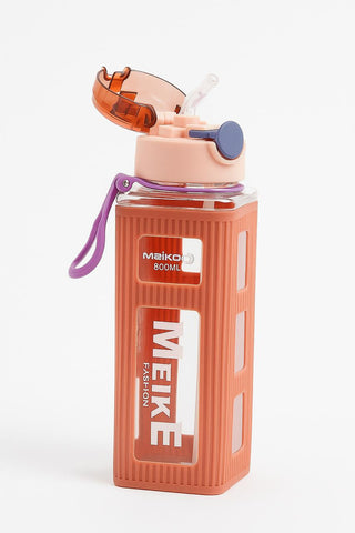 Kawaii Water Bottle with Straw -Square Design, Plastic Portable Leakproof Sport Bottle for Girls,Boys |Aesthetic for School,Gym, Picnic, Travel, Daily Hydration