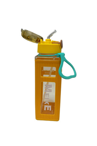 Kawaii Water Bottle with Straw -Square Design, Plastic Portable Leakproof Sport Bottle for Girls,Boys |Aesthetic for School,Gym, Picnic, Travel, Daily Hydration