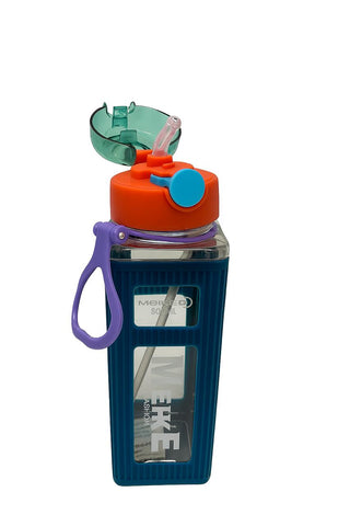 Kawaii Water Bottle with Straw -Square Design, Plastic Portable Leakproof Sport Bottle for Girls,Boys |Aesthetic for School,Gym, Picnic, Travel, Daily Hydration