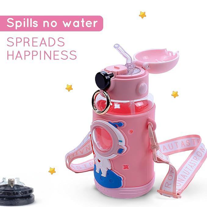 Space Theme Vibrant Kids Bottle - Cute Design with Handle | Stylish & Attractive | Perfect for School and Travel (Pink)