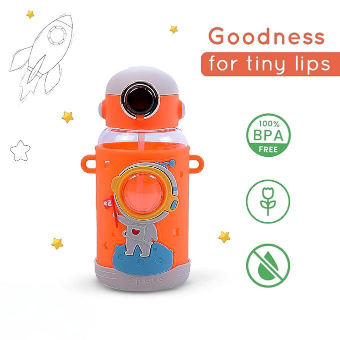 Space Theme Vibrant Kids Bottle - Cute Design with Handle | Stylish & Attractive | Perfect for School and Travel (Pink)