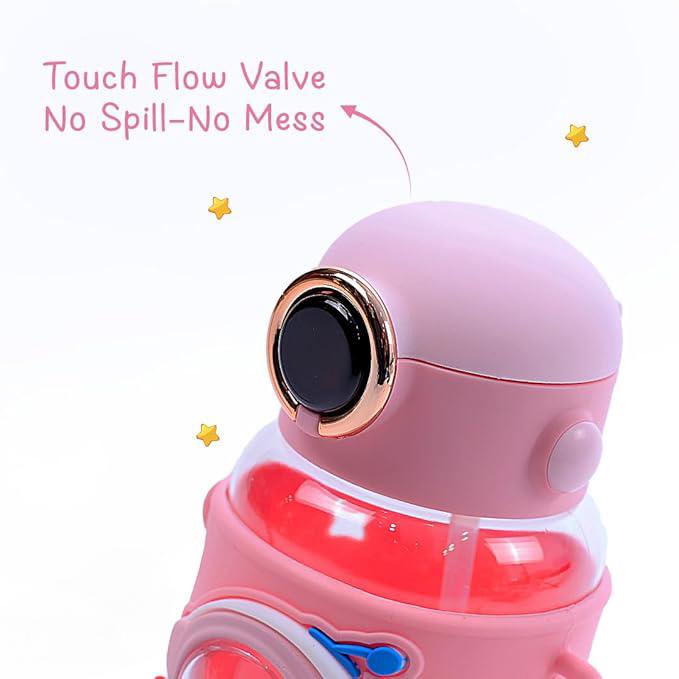 Space Theme Vibrant Kids Bottle - Cute Design with Handle | Stylish & Attractive | Perfect for School and Travel (Pink)