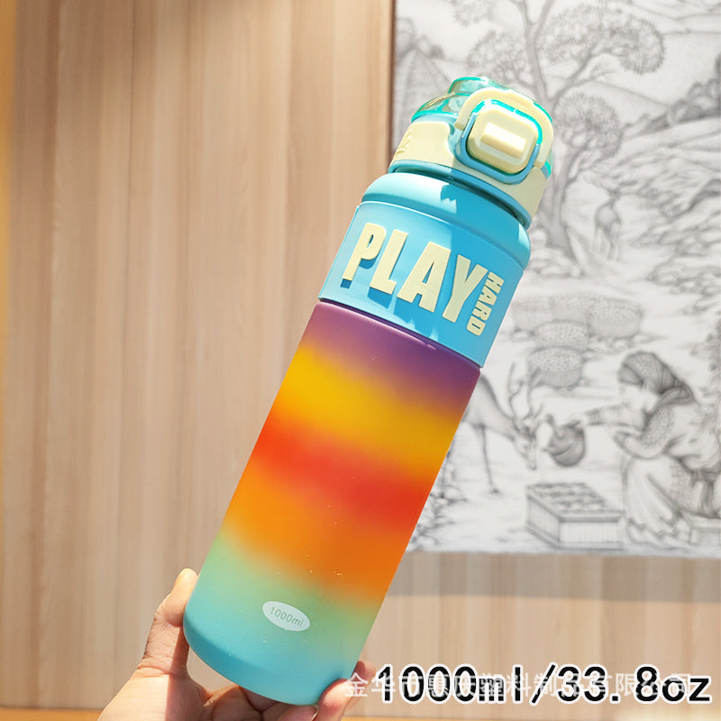 Motivational Rainbow Water Bottle – 800ML BPA-Free Leakproof Sipper Bottle with Time Markings – For School,Office,Gym Use – Airtight Lid (Blue)
