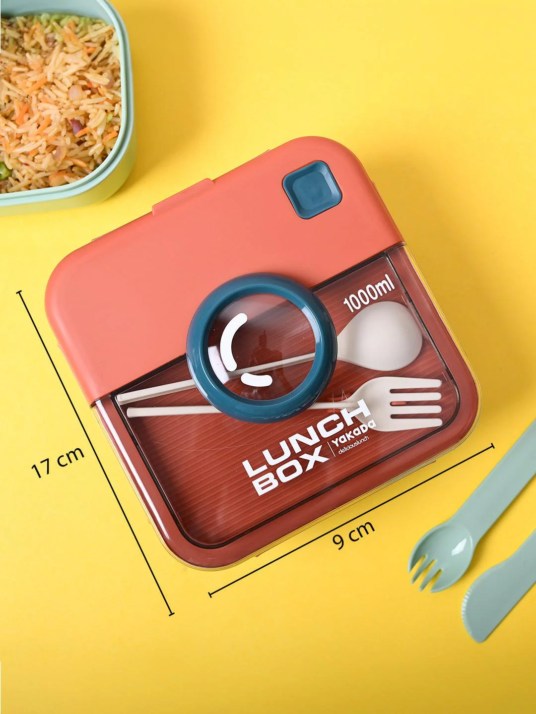 Camera Style Bento Lunch Box with Dual Compartments for Office School Travel with Spoon Fork Set – Trendy Compact Design for Adults, Kids