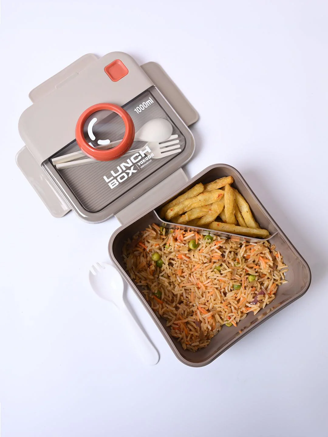 Camera Style Bento Lunch Box with Dual Compartments for Office School Travel with Spoon Fork Set – Trendy Compact Design for Adults, Kids