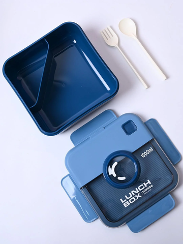 Camera Style Bento Lunch Box with Dual Compartments for Office School Travel with Spoon Fork Set – Trendy Compact Design for Adults, Kids