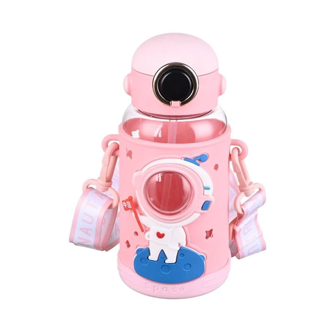 Space Theme Vibrant Kids Bottle - Cute Design with Handle | Stylish & Attractive | Perfect for School and Travel (Pink)