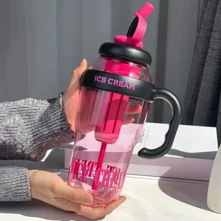 Designer Colourful Sipper Bottle – Transparent Bottle with Straw and Handle – Cute Leakproof Design for School,Travel Office,Daily Hydration Needs (Purple)