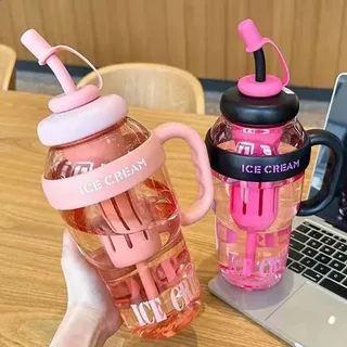 Designer Colourful Sipper Bottle – Transparent Bottle with Straw and Handle – Cute Leakproof Design for School,Travel Office,Daily Hydration Needs (Purple)