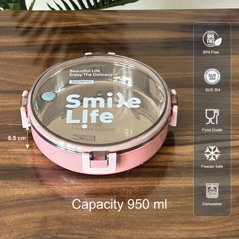 Round Stainless Steel Thermal Food Lunch Box - Container with Leak-Proof Locking Lid – Portable Bento for School,Office,Travel