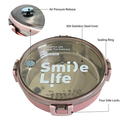 Round Stainless Steel Thermal Food Lunch Box - Container with Leak-Proof Locking Lid – Portable Bento for School,Office,Travel