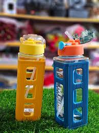 Kawaii Water Bottle with Straw -Square Design, Plastic Portable Leakproof Sport Bottle for Girls,Boys |Aesthetic for School,Gym, Picnic, Travel, Daily Hydration