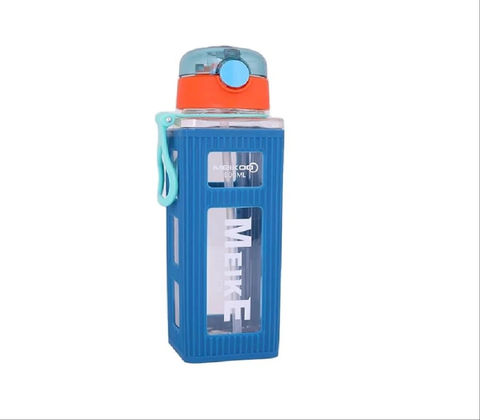 Kawaii Water Bottle with Straw -Square Design, Plastic Portable Leakproof Sport Bottle for Girls,Boys |Aesthetic for School,Gym, Picnic, Travel, Daily Hydration