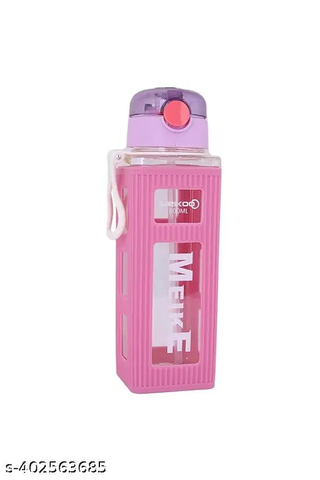 Kawaii Water Bottle with Straw -Square Design, Plastic Portable Leakproof Sport Bottle for Girls,Boys |Aesthetic for School,Gym, Picnic, Travel, Daily Hydration