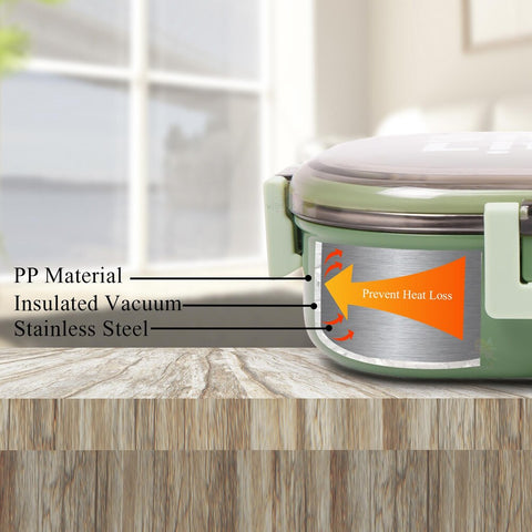 Lunch Box with Stainless Steel Interior and Vacuum Insulated Leak-Proof Lid – BPA-Free Material for Hot and Cold Meals – Ideal for School,Office,Travel and Picnics