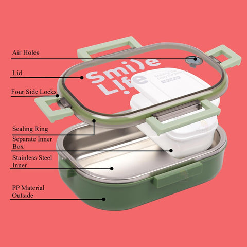 Lunch Box with Stainless Steel Interior and Vacuum Insulated Leak-Proof Lid – BPA-Free Material for Hot and Cold Meals – Ideal for School,Office,Travel and Picnics